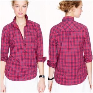 J. Crew Red Tartan Plaid Button Pullover Top